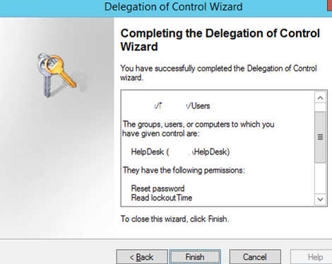 finish delegation control wizard