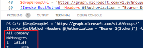 get azure groups via graph api