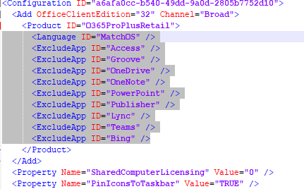 Office Click-To-Run configuration XML file