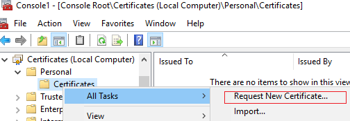 Request a new certificate code signing certificate on windows 10