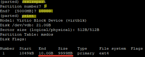 resize disk partition on linux