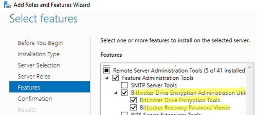 RSAT install BitLocker Drive Encryption Administration Utility 