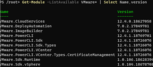vmware powercli available modules