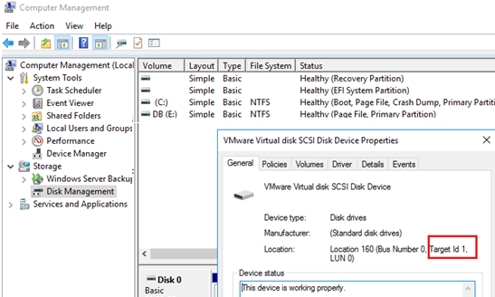 windows get scsi disk number - bus number, target id