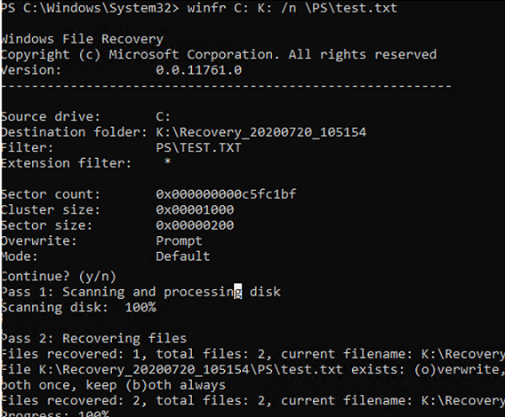 winfr recovering deleted files