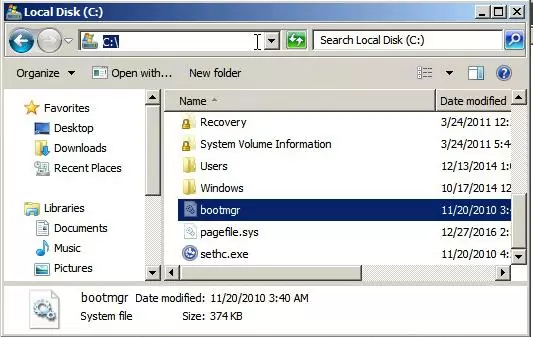bootmgr on drive c:\