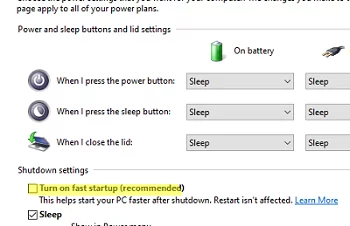 Disable Fast Startup in Windows 10