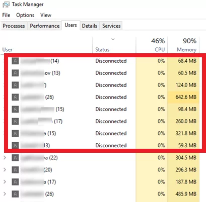 disconnected user session on rds host