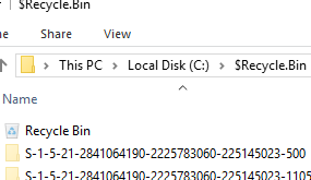 $Recycle.Bin filders of other user profiles