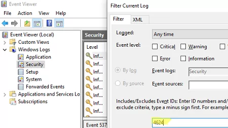 Filter log in Event Virwer by EventID