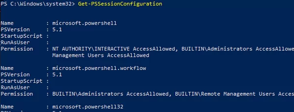 Get-PSSessionConfiguration - seesion configuration