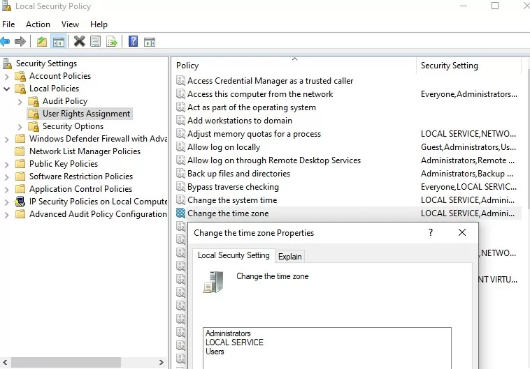 gpo parameter: change the time zone permissions