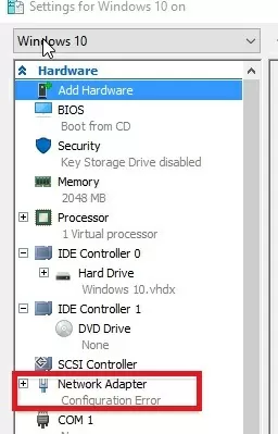 hyper-v network-adapter configuration error