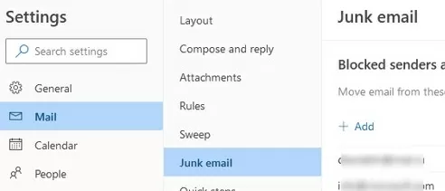 Blocked senders in Outlook