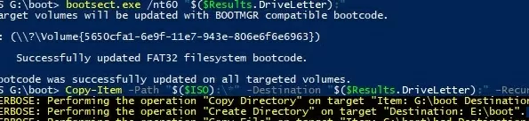 write windows install image on usb stick using powershell