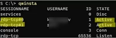 qwinsta: list active rdp sessions