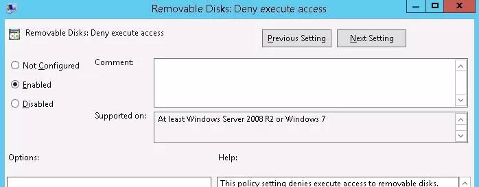 Removable Disks: Deny execute access