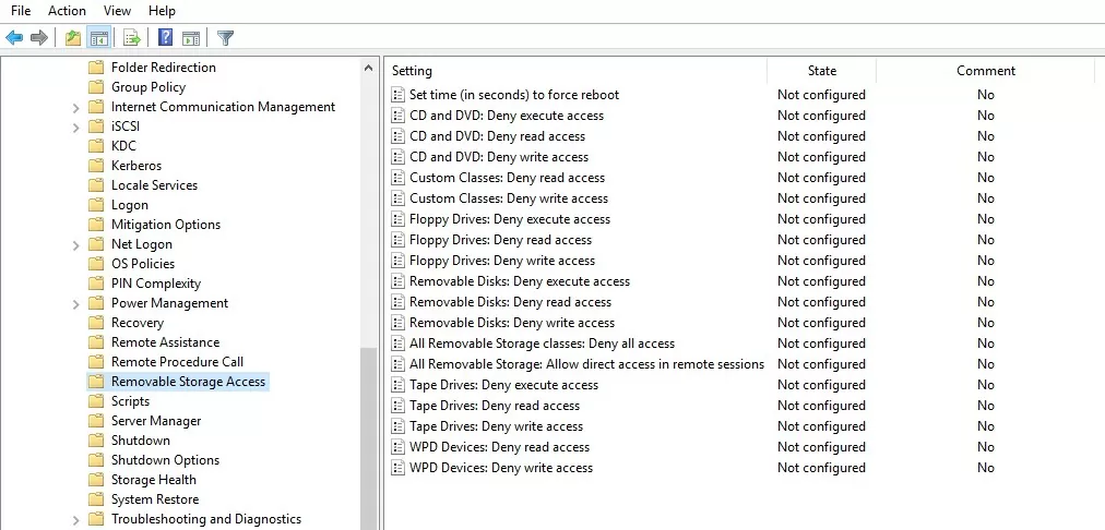 Removable Storage Access settings in GPO