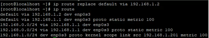 replace default route or gateway address in linux rhel (centos)