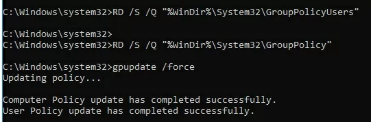 reset local gpo setting with cmd