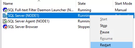 restarting sql server instance