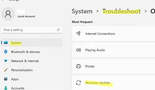 run windows update troubleshooter in windows 11