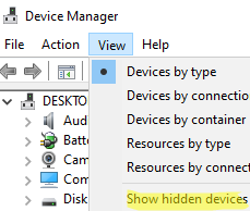 Show hidden devices in Device Manager