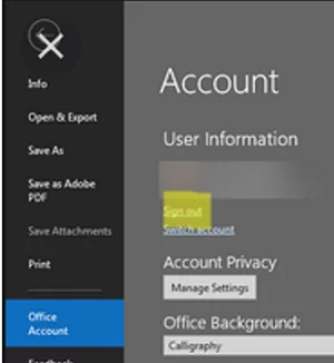 sign out office account