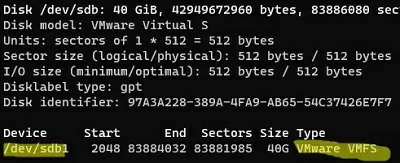 check vmware vmfs partiion on linux