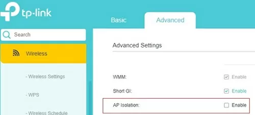 wi-fi access point router: disable client isolation